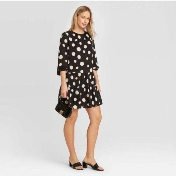 NEW Who What Wear Black White Polka Dot Dress Small - Picture 4 of 9